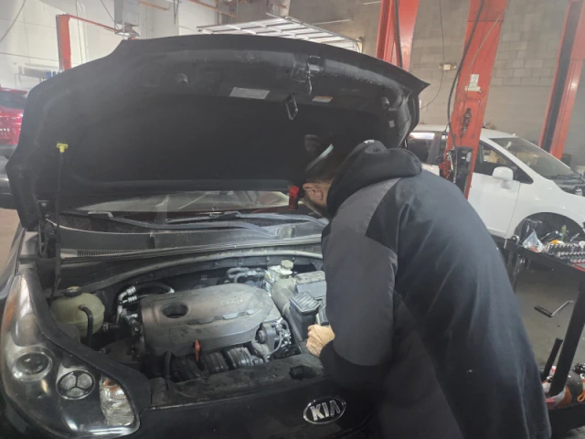 Mechanic inspecting a Kia Car