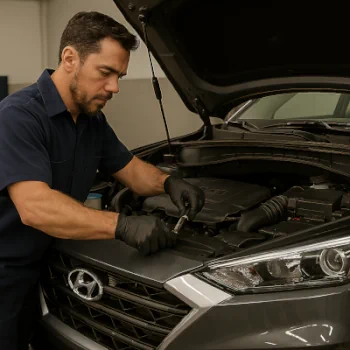 Hyundai mechanic performing maintenance in Tempe AZ