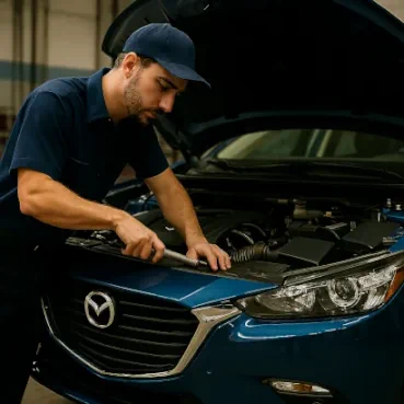 Mazda mechanic performing engine repair in Tempe AZ
